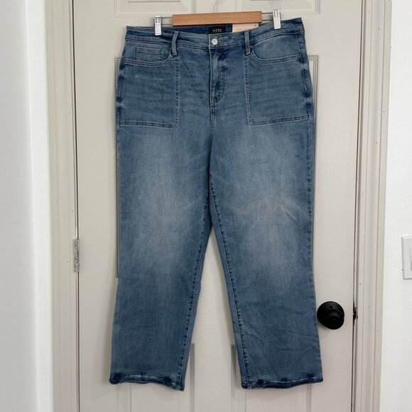 NYDJ Marilyn Straight Ankle Jeans Womens 16 Blue Stretch Patch Pocket - Picture 1 of 14
